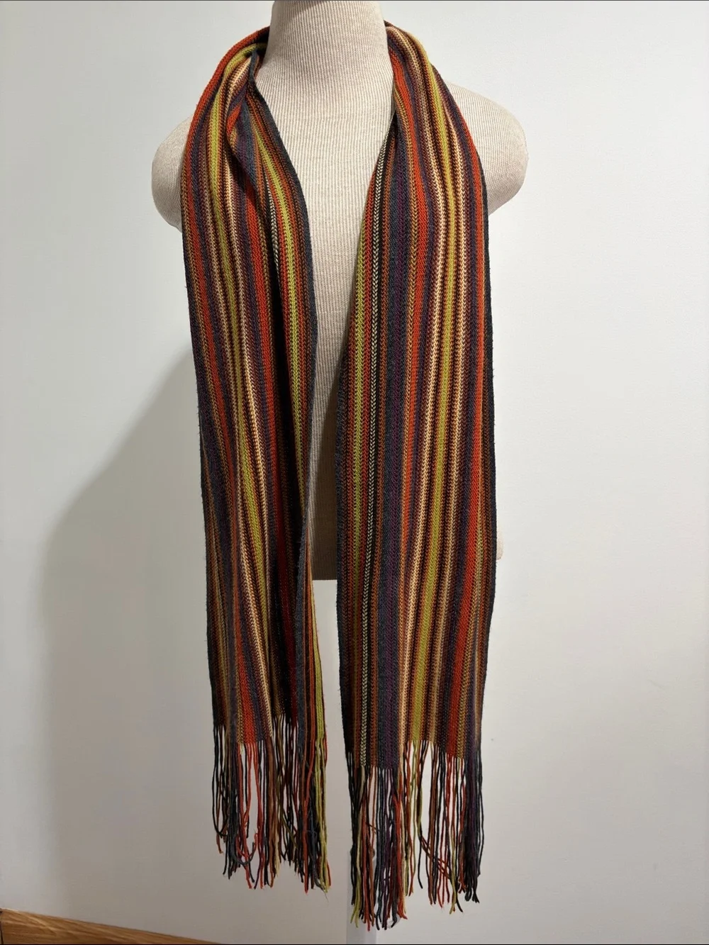 Knit Multicolor Scarf with Fringe Earth Tones Fall Winter Unisex